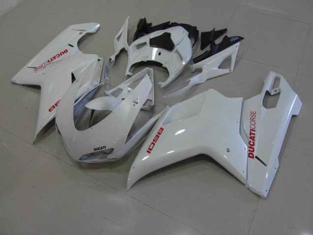 Carénage Ducati 848 1098 1198 2007-2014 - Blanc Nacré avec Rouge Décalque