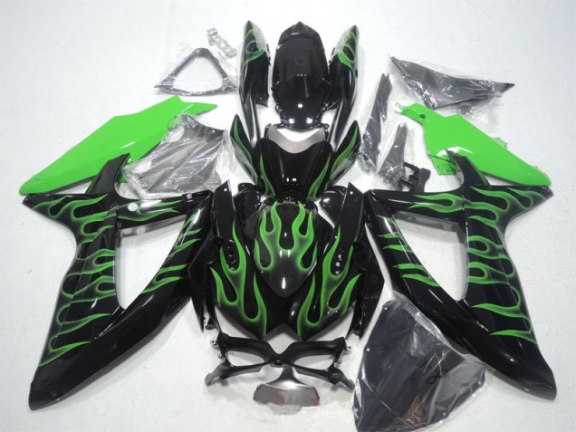 Carénage GSXR 600 K8 2008-2010 - Noir Vert Flamme Carénage GSXR 600 K8 2008-2010 - Noir Vert Flamme