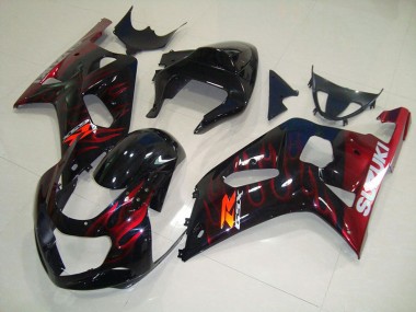 Carénage GSXR 750 K1 K2 K3 2001-2003 - Noir Rouge Flamme