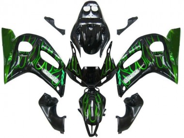 Carénage R6 1998-2002 - Noir Vert Flamme