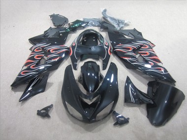 Carénage ZX10R 2006-2007 - Noir Blanc Rouge Flamme