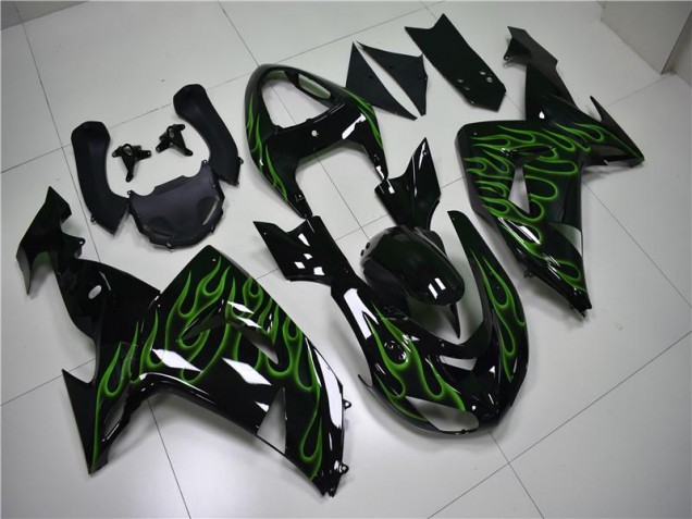 Carénage ZX10R 2006-2007 - Noir Vert Flamme Carénage ZX10R 2006-2007 - Noir Vert Flamme