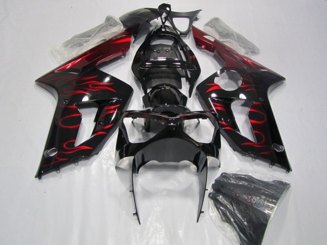 Carénage ZX6R 2003-2004 - Noir Rouge Flamme Carénage ZX6R 2003-2004 - Noir Rouge Flamme