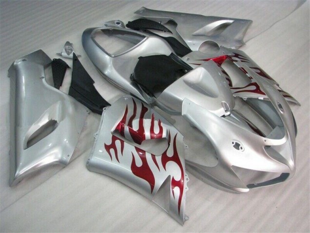 Carénage ZX6R 2005-2006 - Argent Rouge Flamme